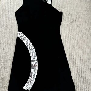 David koma Chic One Shoulder Black Dress with Silver Accents Sz uk 8